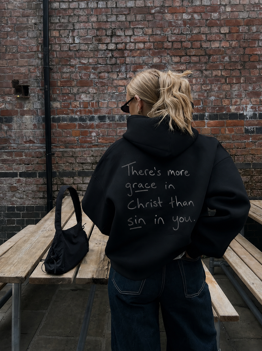 Oversized Black Hoodie- Grace in Christ