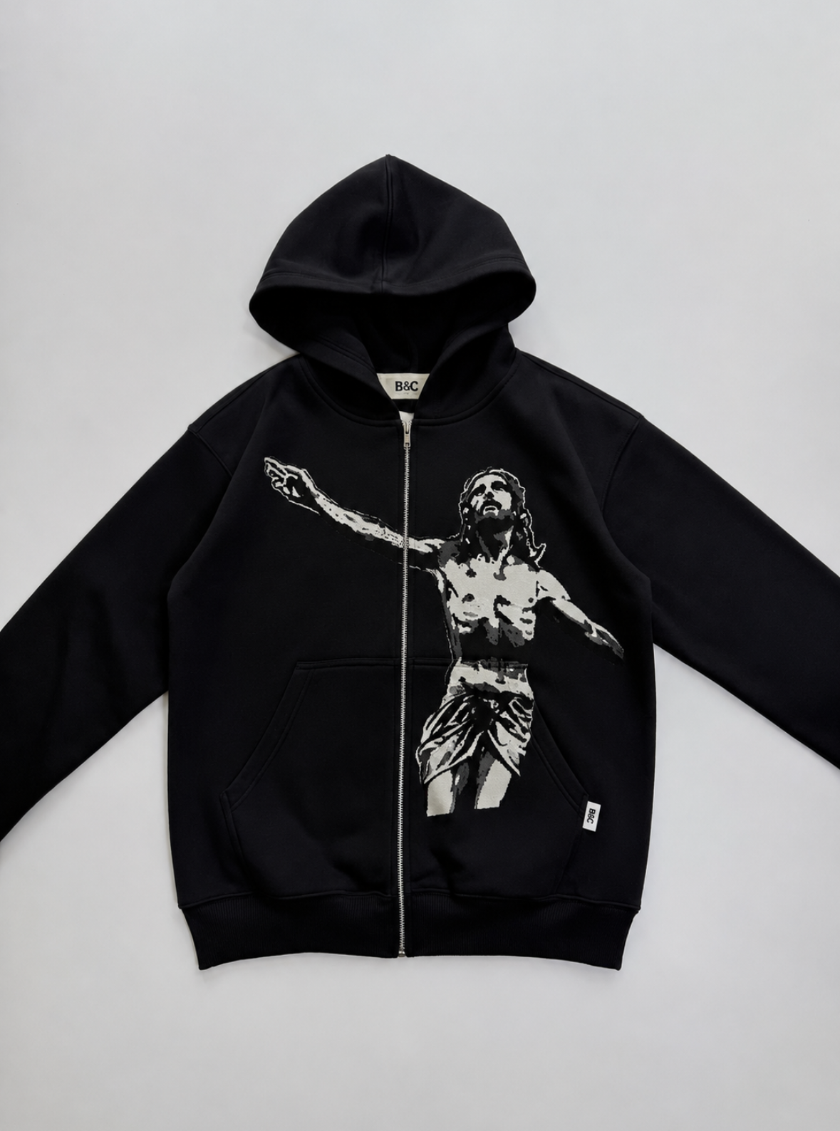 Men’s Black Jesus Graphic Zip-Up Hoodie – Streetwear