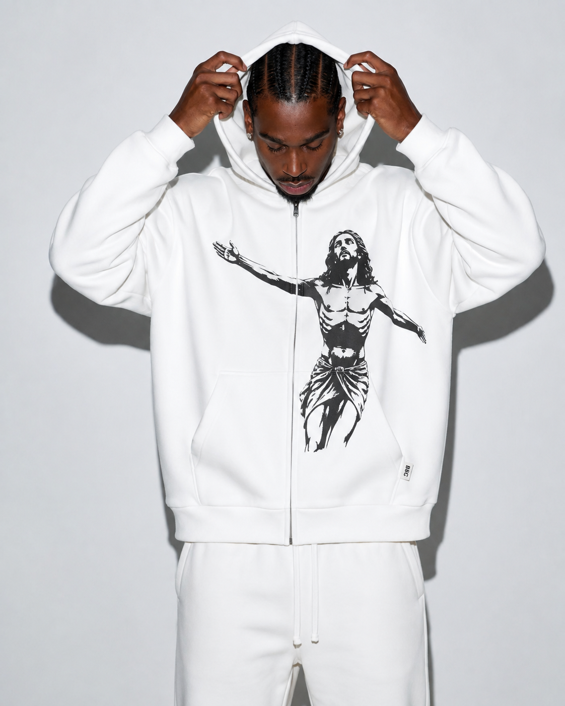White Jesus Graphic Zip Hoodie – Premium Streetwear