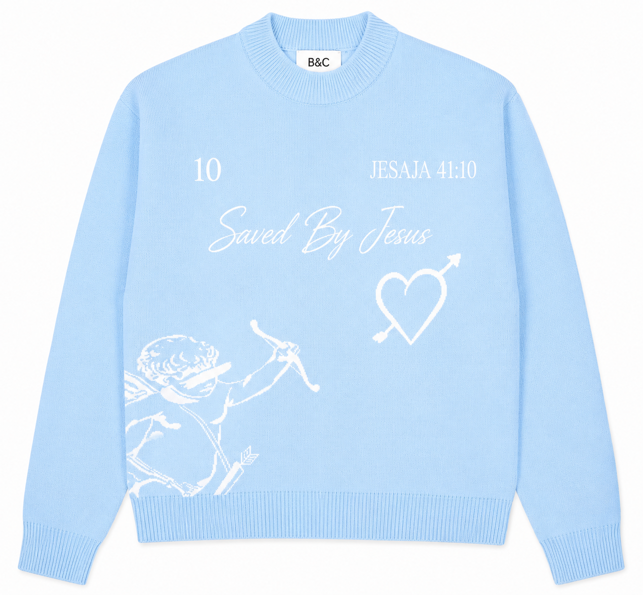 Saved By Jesus Knit Sweater – Light Blue