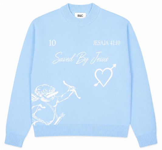 Saved By Jesus Knit Sweater – Light Blue