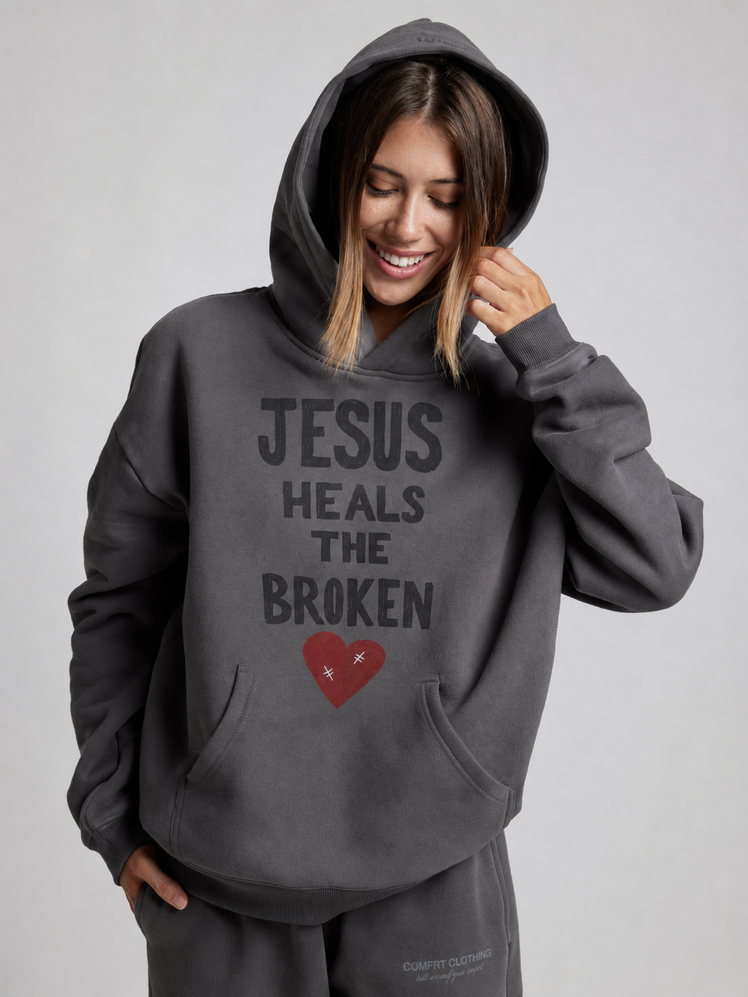Jesus Heals The Broken Hoodie – Charcoal