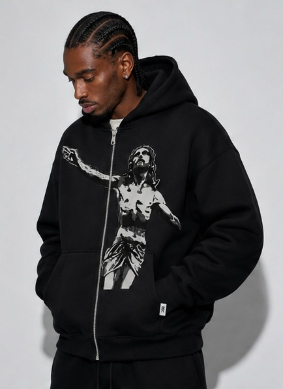 Men’s Black Jesus Graphic Zip-Up Hoodie – Streetwear