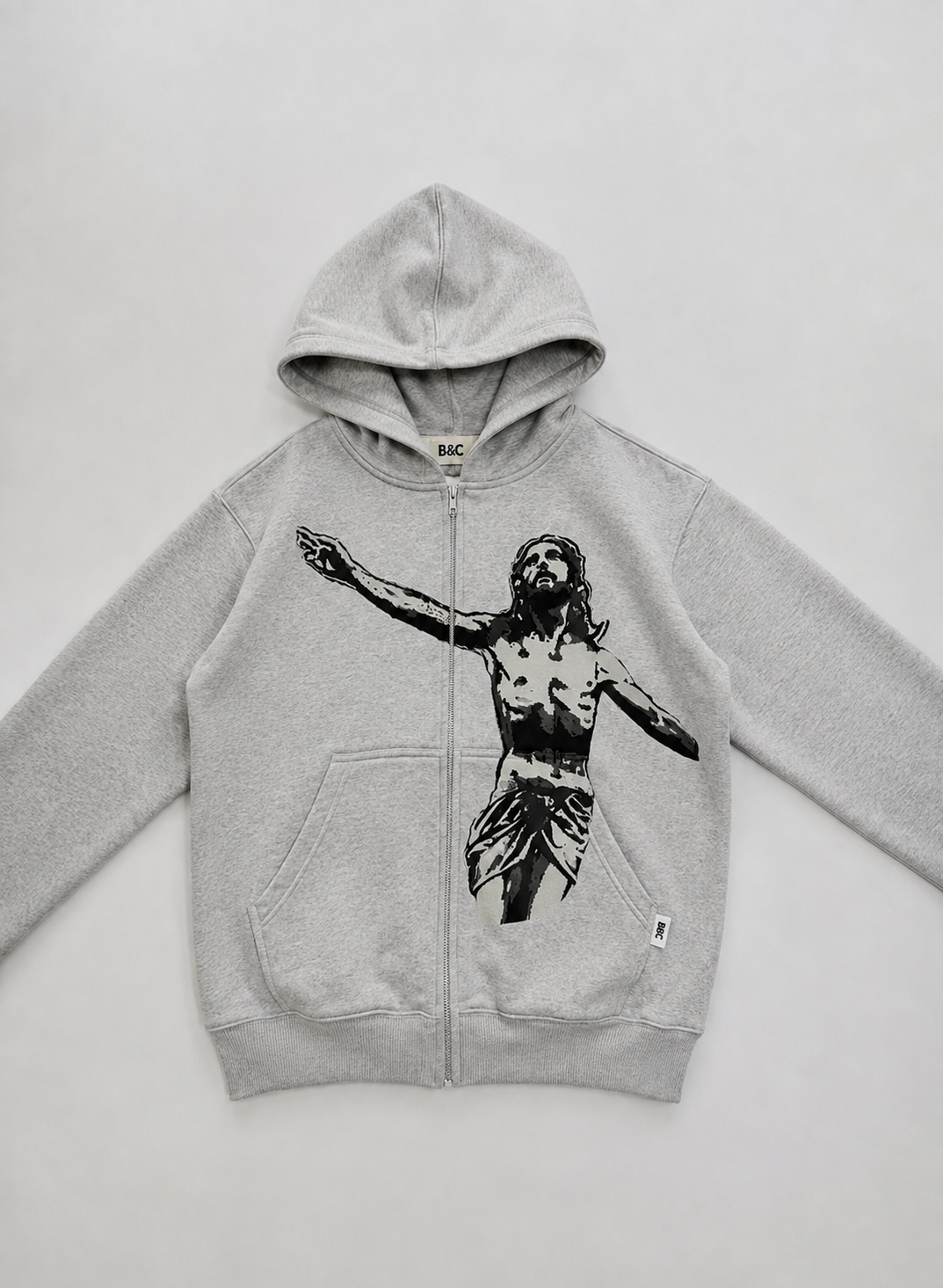 Grey Jesus Graphic Zip Hoodie – Premium Streetwear