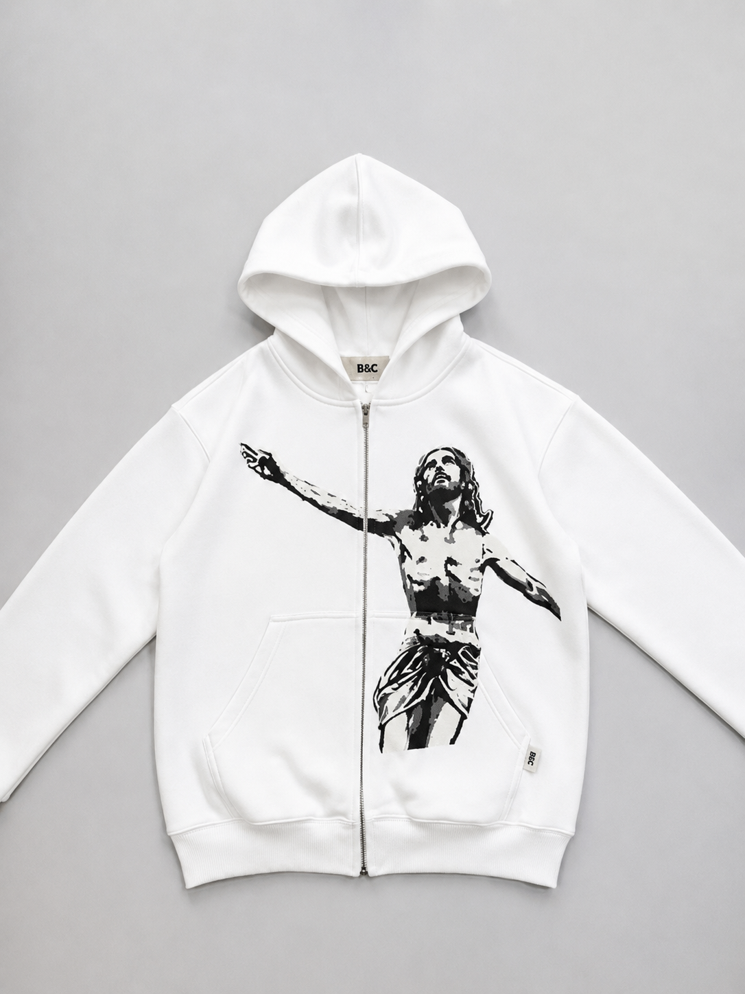 White Jesus Graphic Zip Hoodie – Premium Streetwear